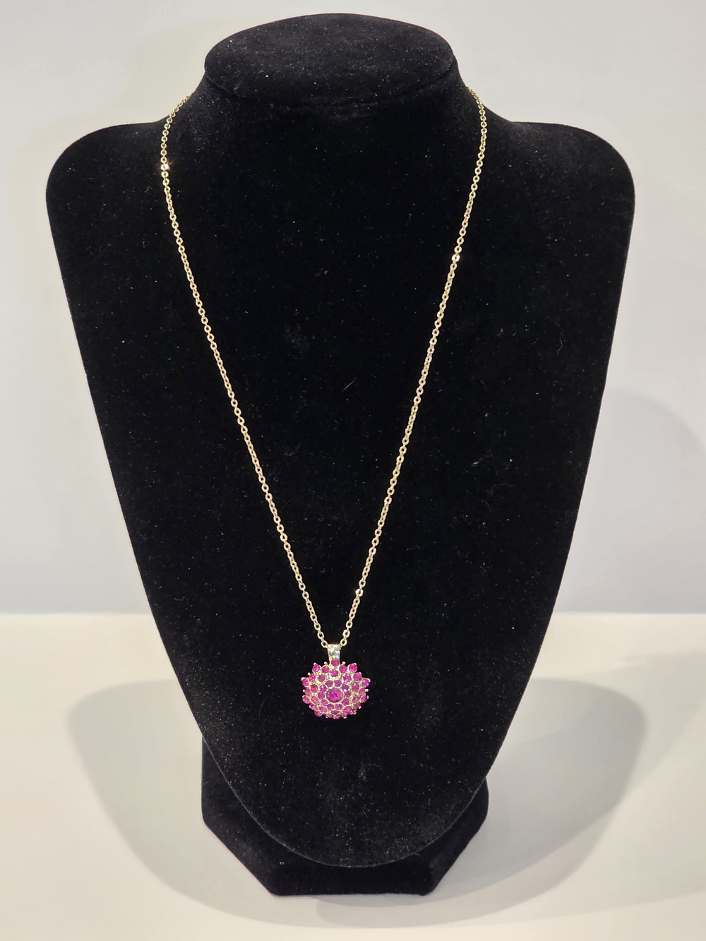 White House Black Market Gold-Tone Necklace with Pink Floral Crystal Pendant